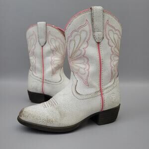Kids Girls Ariat Boots Heritage Western Butterfly White Pink Size 12.5 Toddler